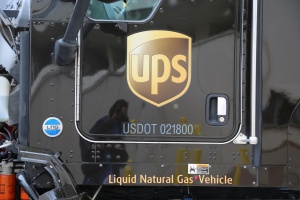Close up of LNG badgeing on UPS truck